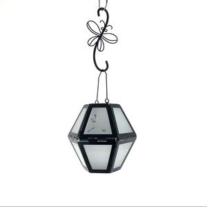 Frosted Glass and Black Metal Collapsable Hanging Tea Light Lantern